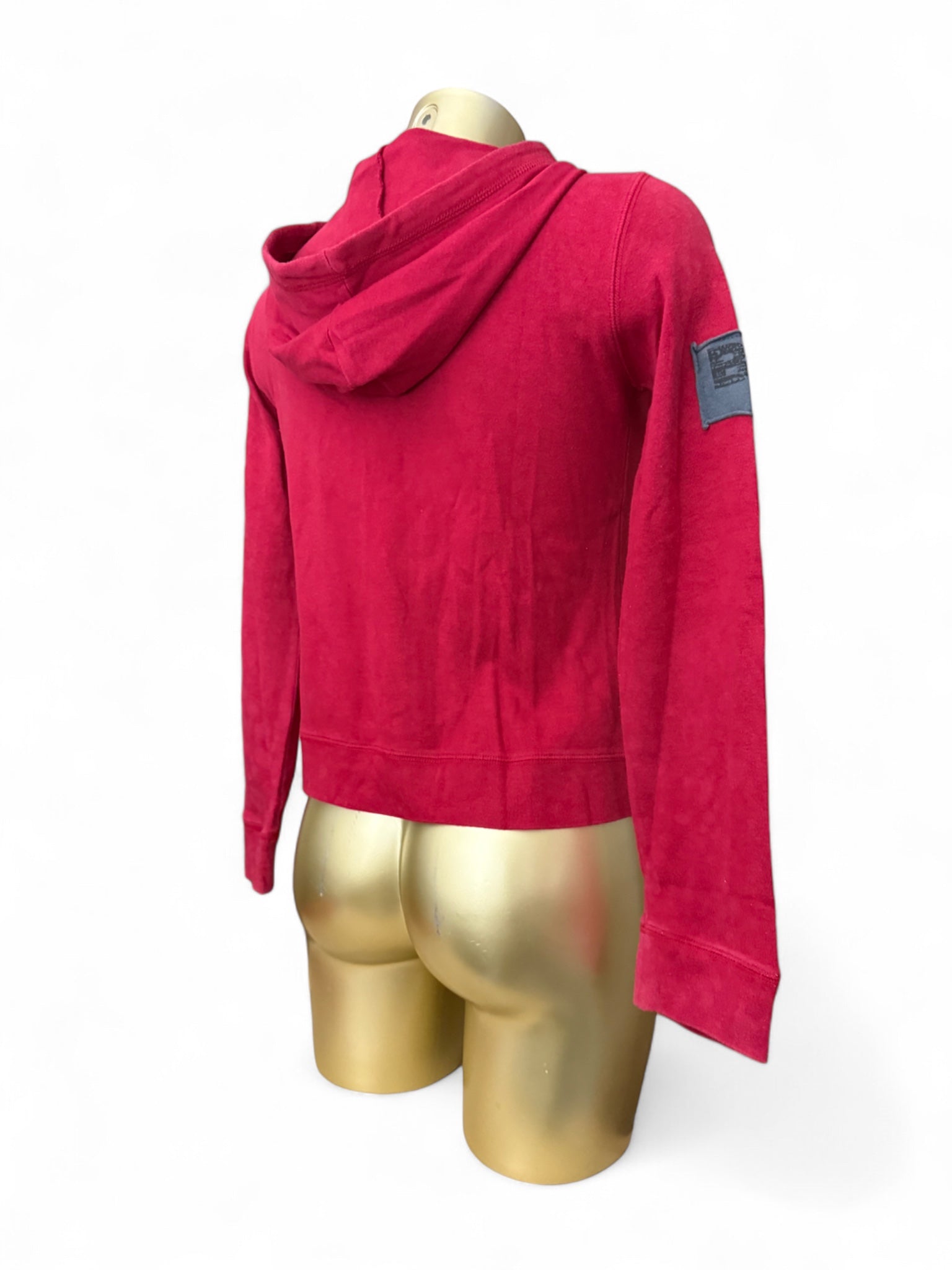Red cotton tight fit zip up hoodie (S)