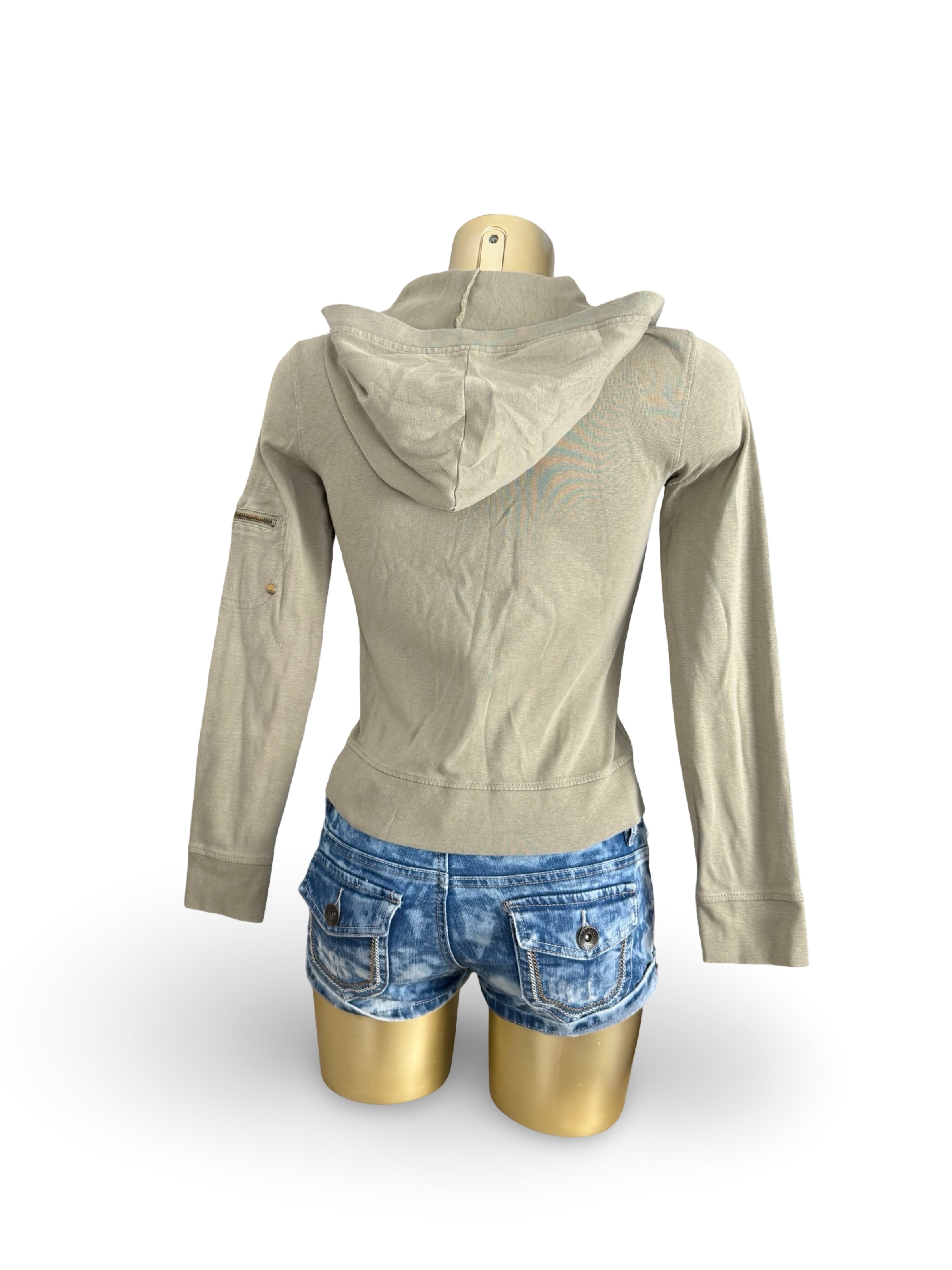 Sweat à capuche zippé en coton kaki (S)