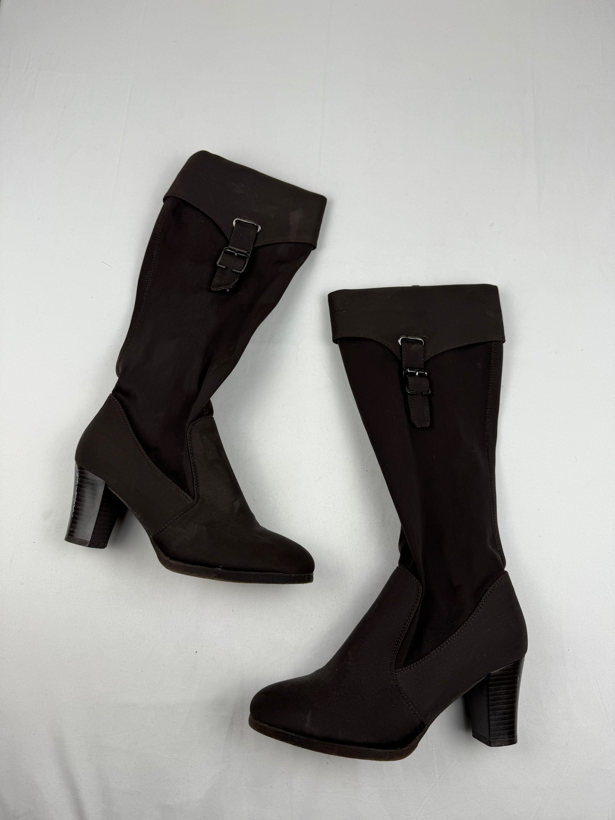 Brown buckle belt knee high boots (38)