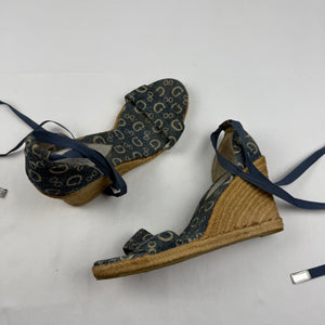 Blue monogram tie up wedge heels (41)