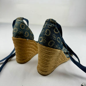 Blue monogram tie up wedge heels (41)