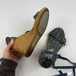 Blue monogram tie up wedge heels (41)