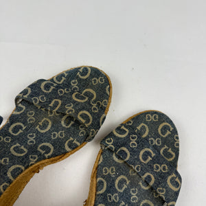 Blue monogram tie up wedge heels (41)