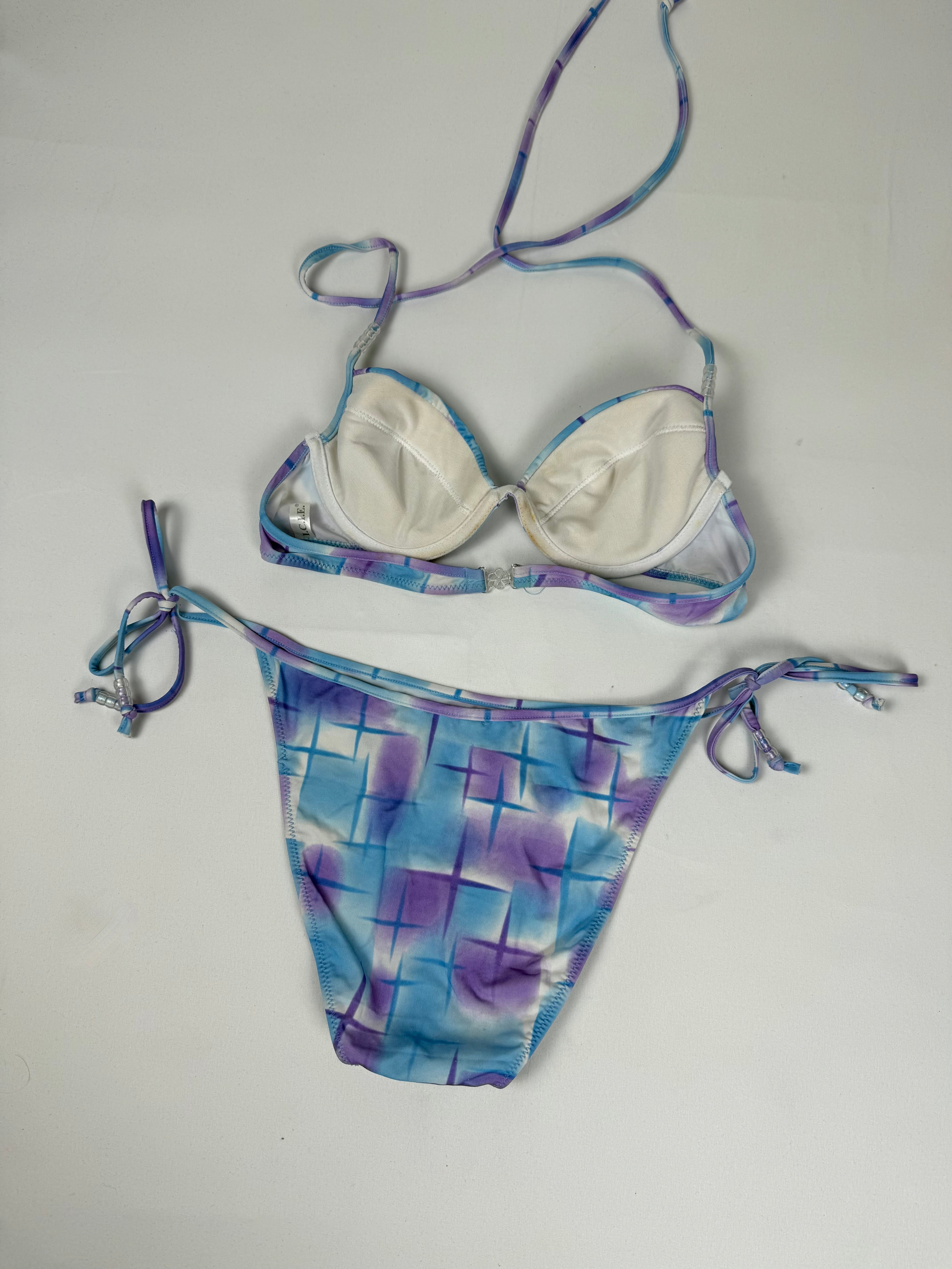 Blue graphic low rise bikini + pareo set (S/M)