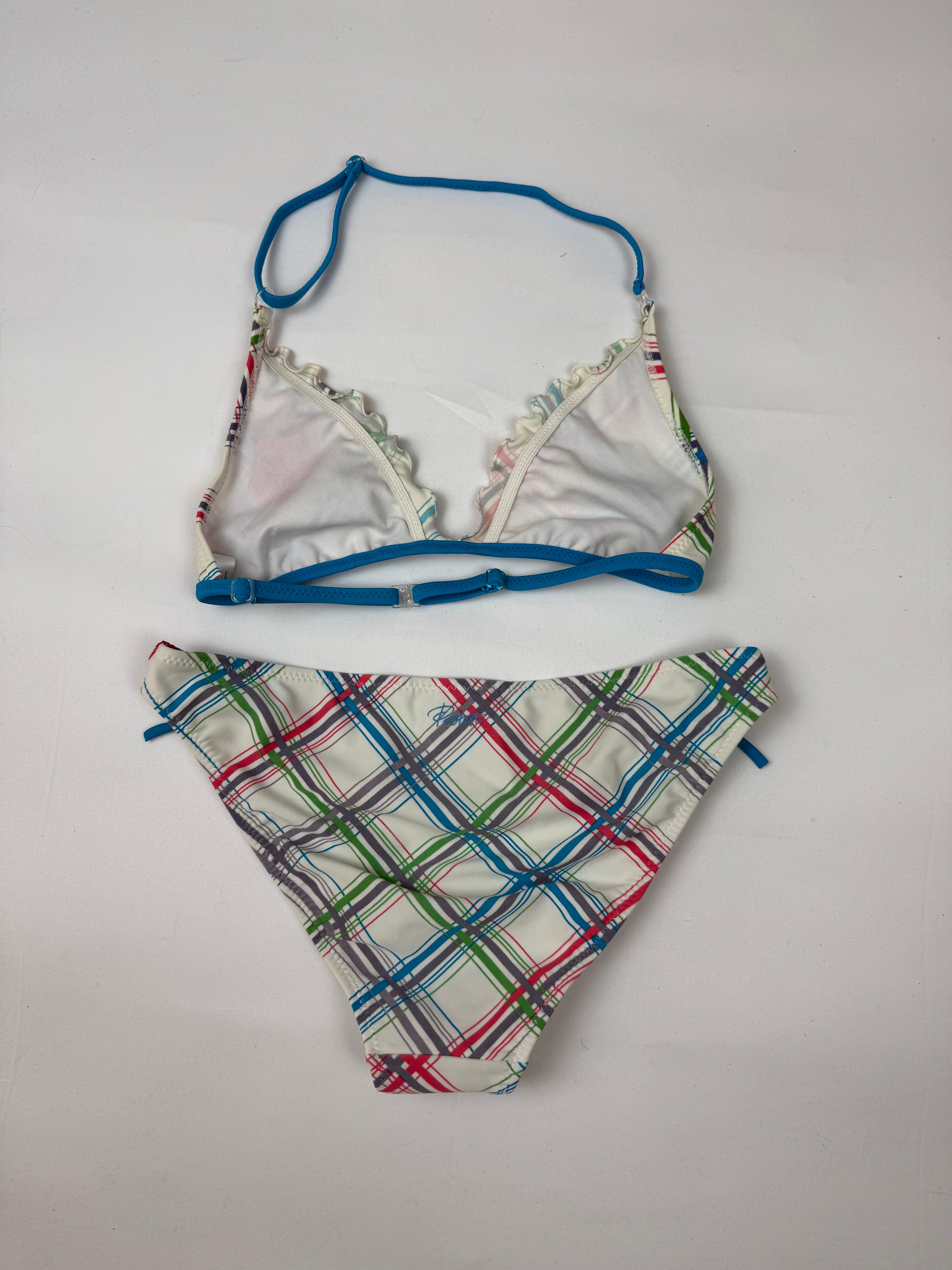 Blue check print low rise bikini set (S)