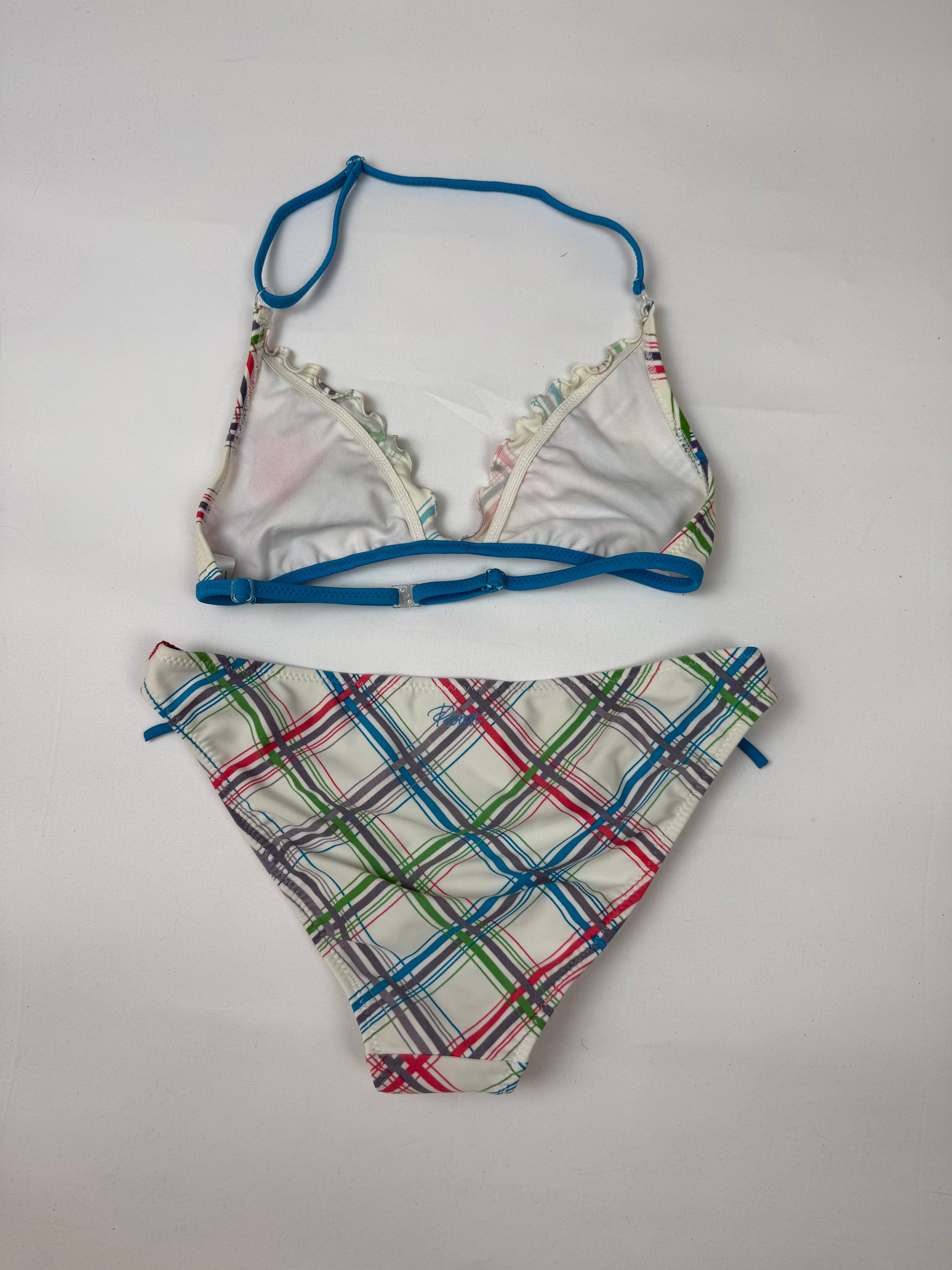 Blue check print low rise bikini set (S)