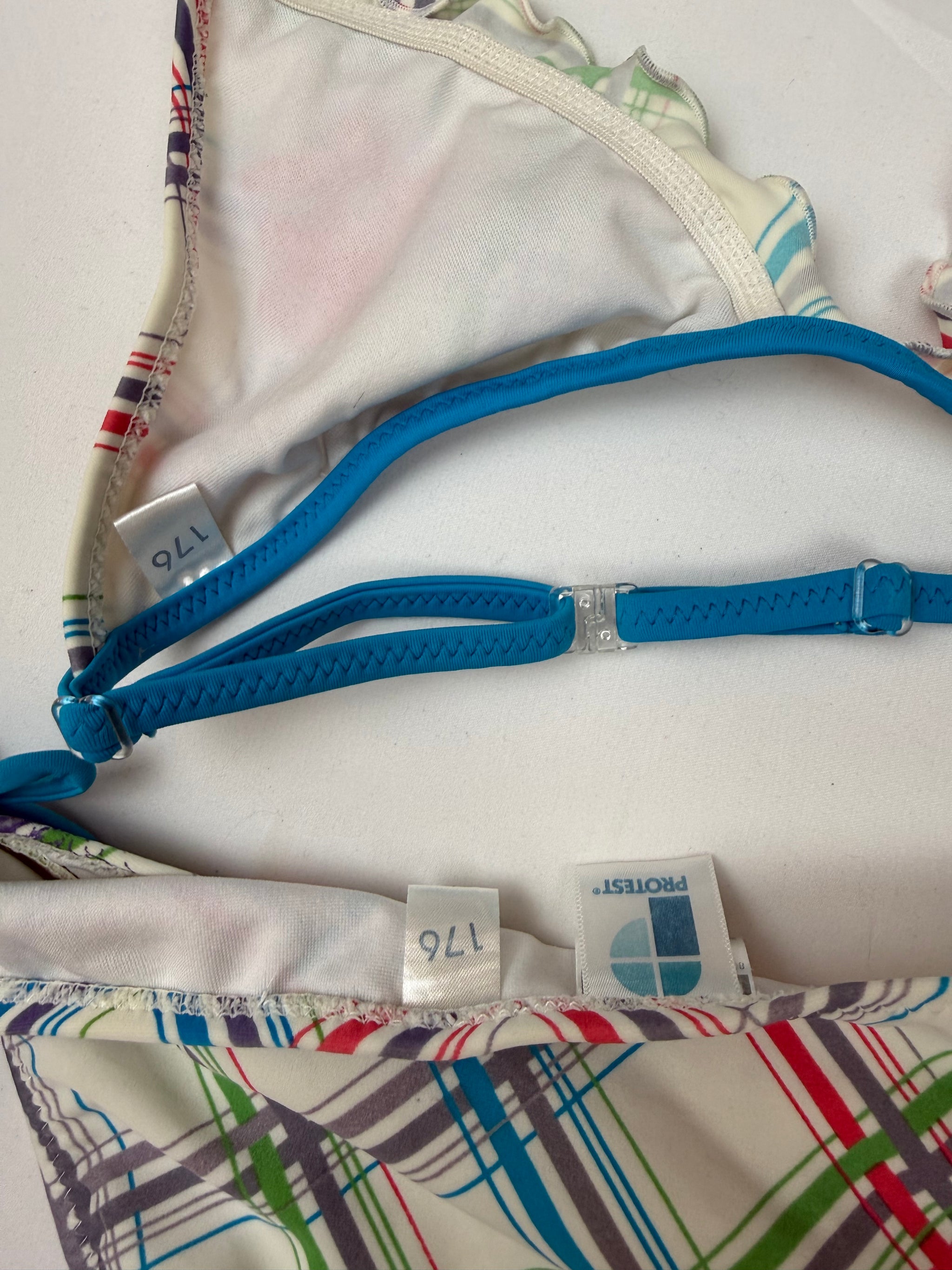 Blue check print low rise bikini set (S)
