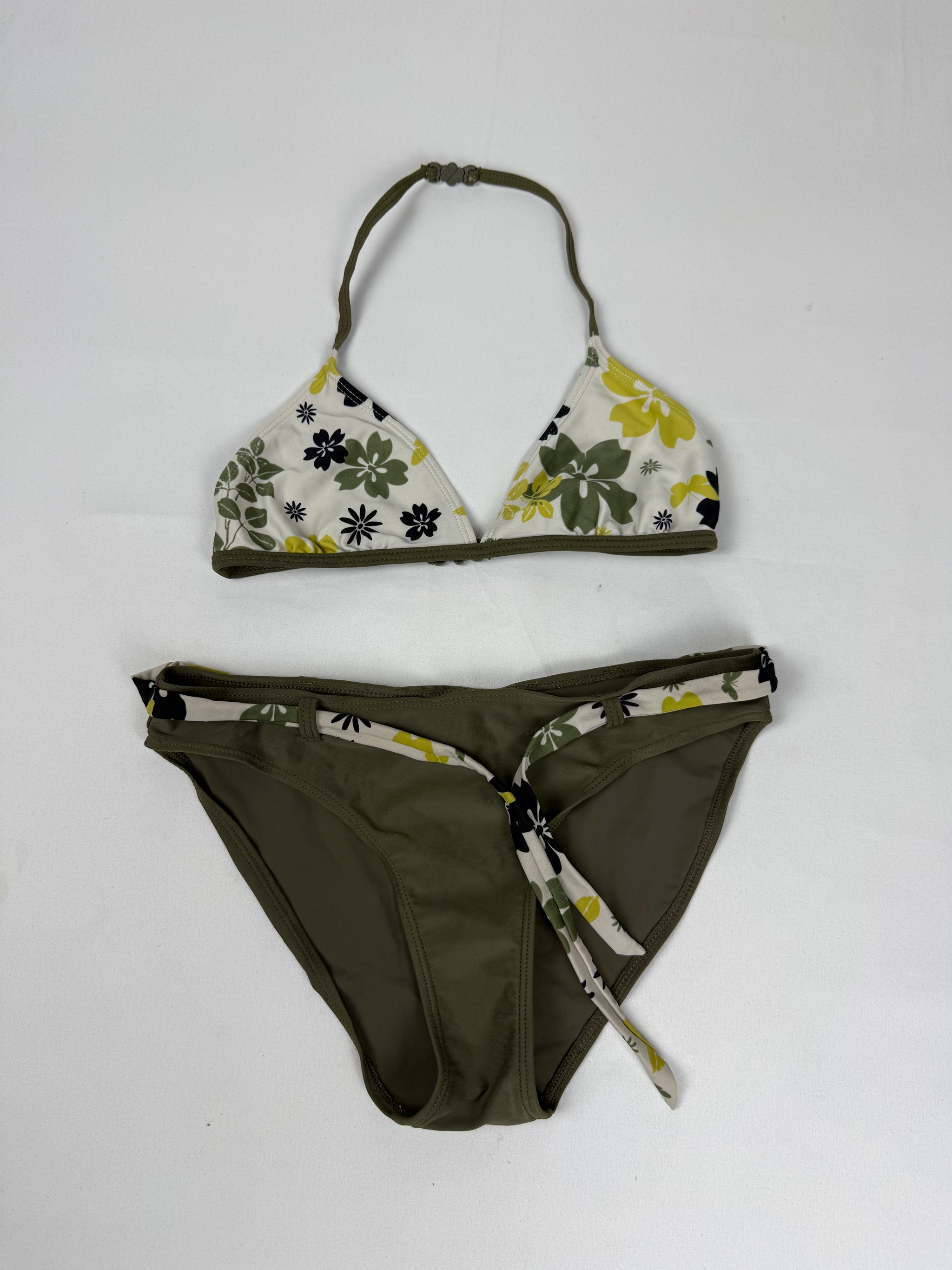 Khaki floral low rise shorty bikini set (XS)