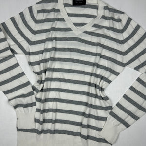 White & grey striped super soft V neck jumper (S/M)