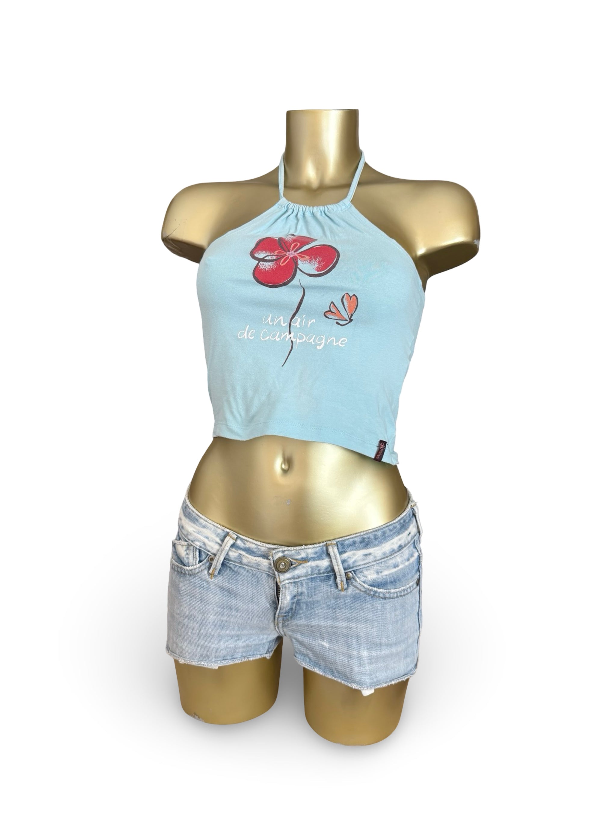 Blue graphic halter top (XS)