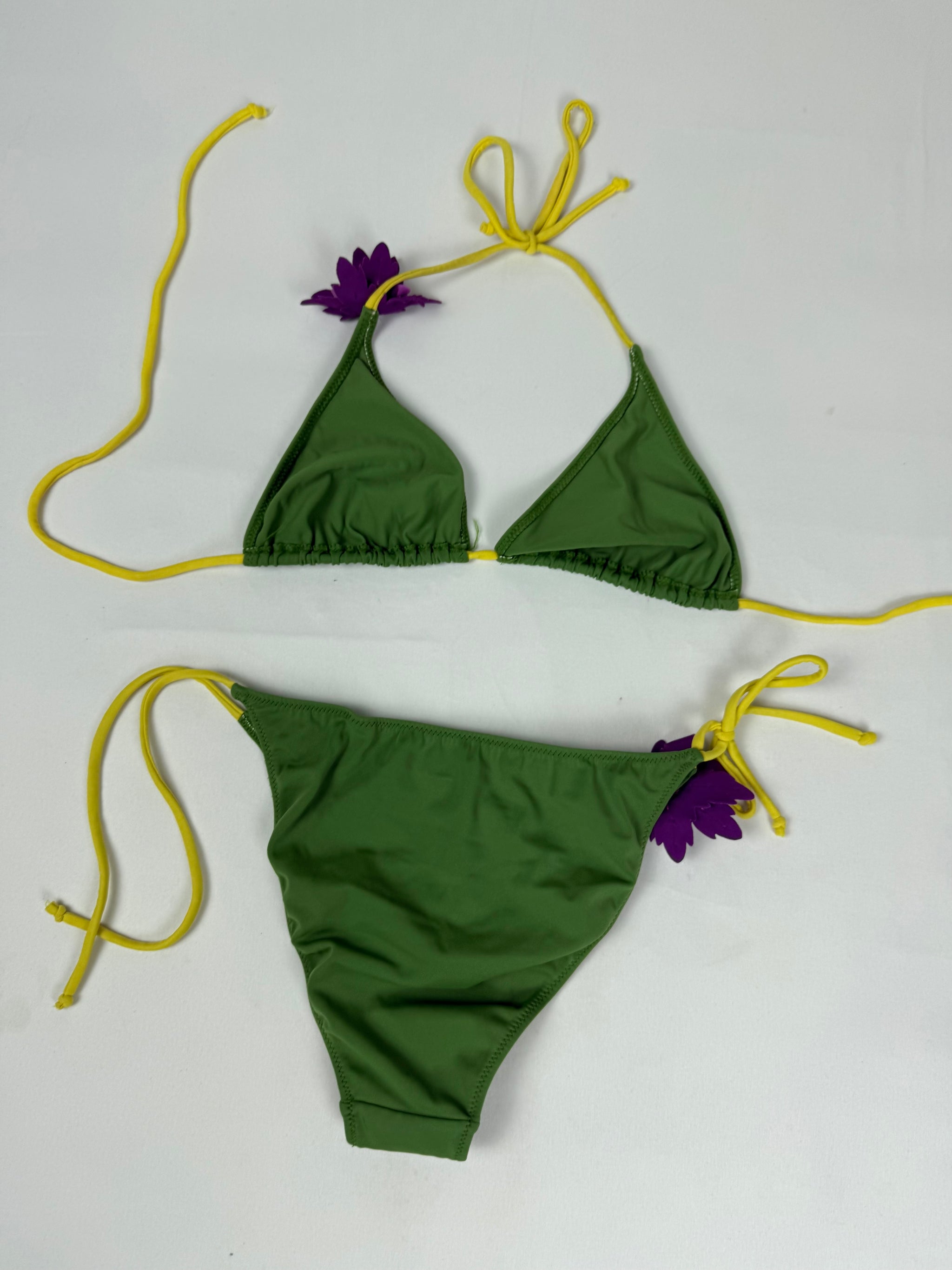 Green flower appliquée low rise bikini set (M/L)