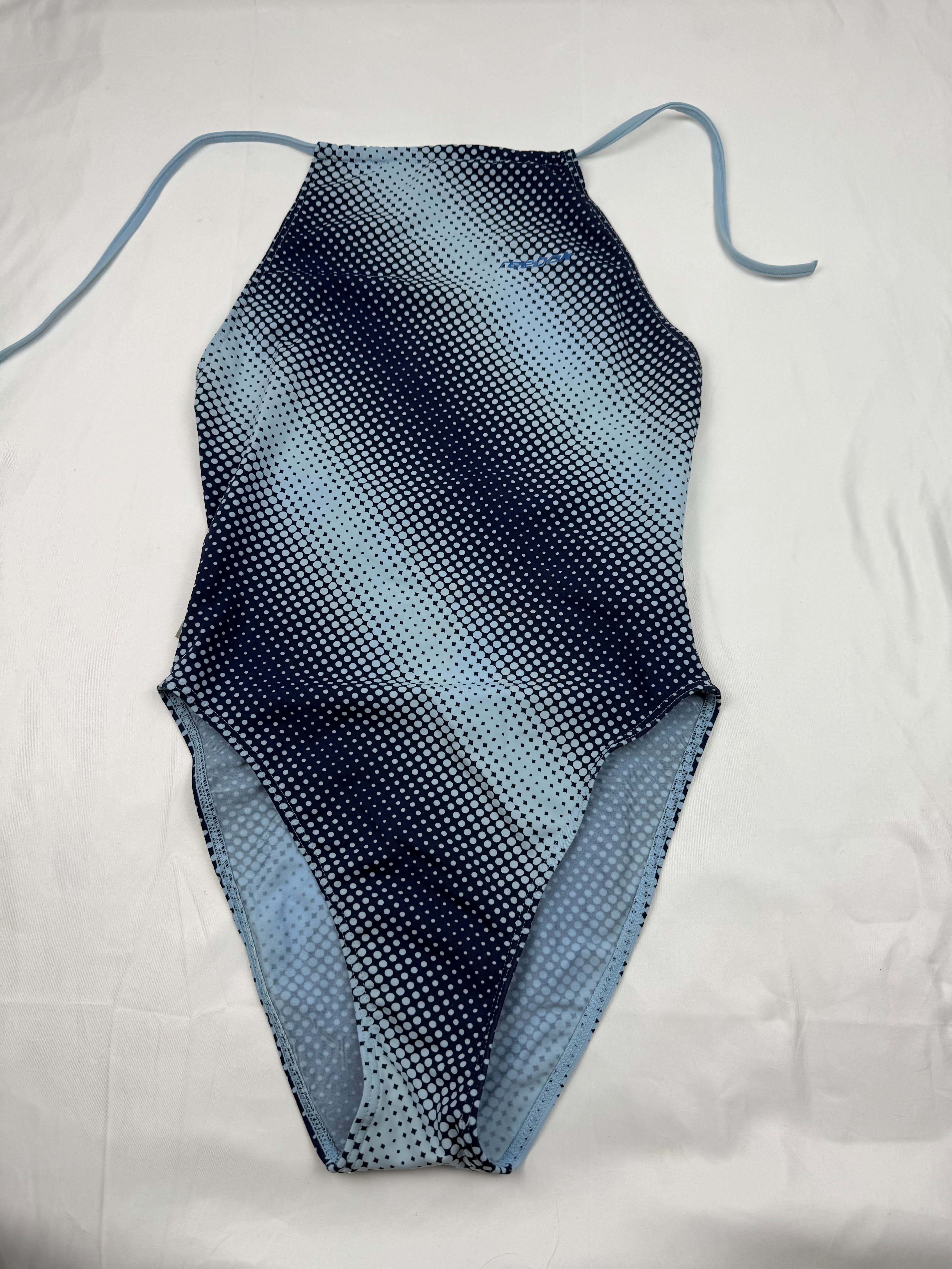 Blue lycra backless body swimsuit (S)
