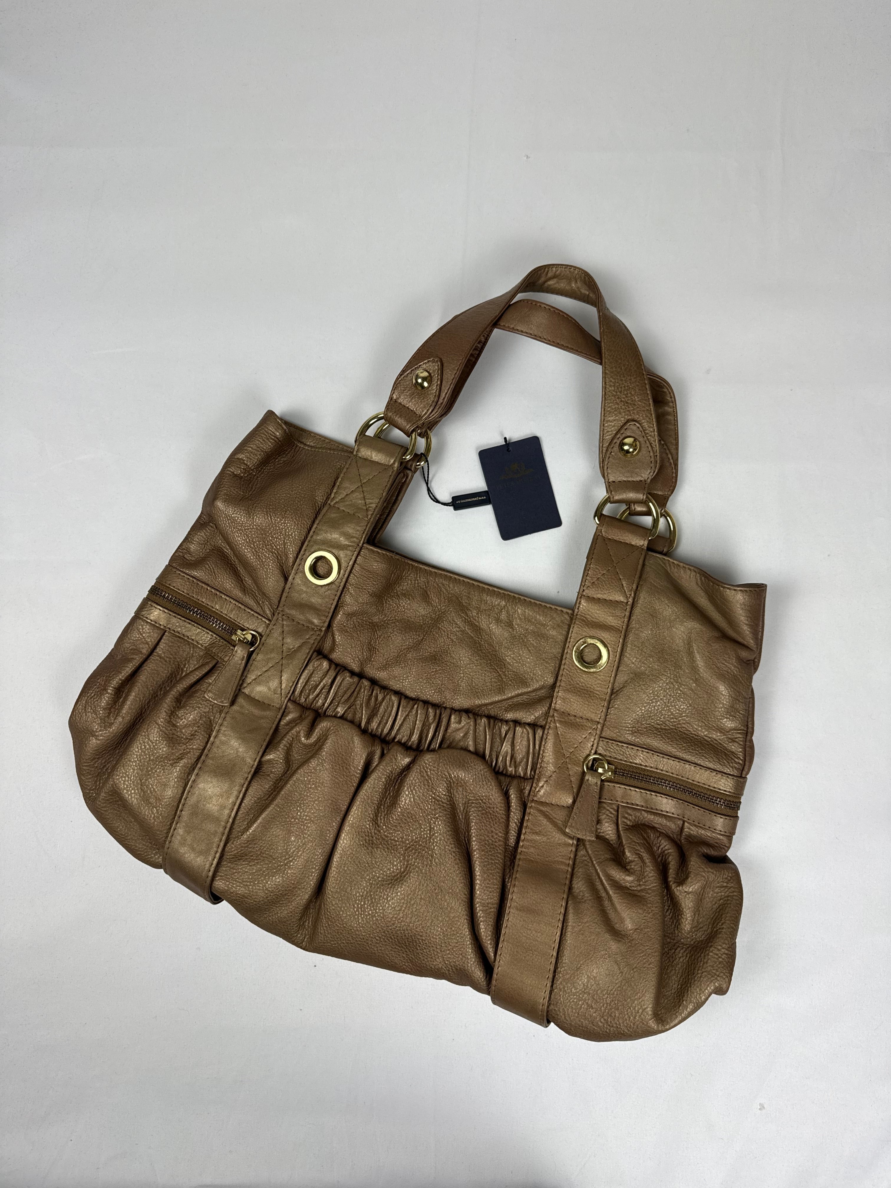 Brown real leather shoulder bag (41x35cm)