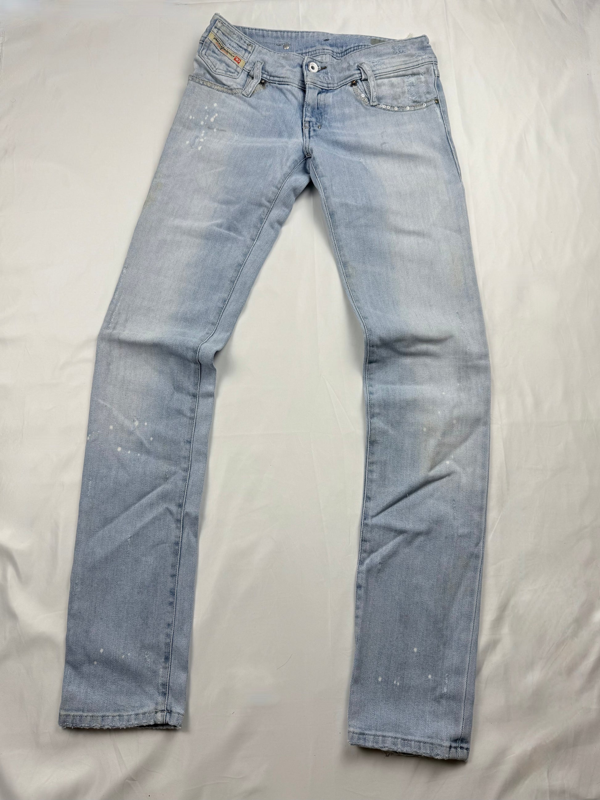 Blue denim low rise straight legs pants (XS)