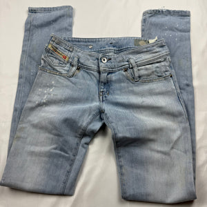 Blue denim low rise straight legs pants (XS)