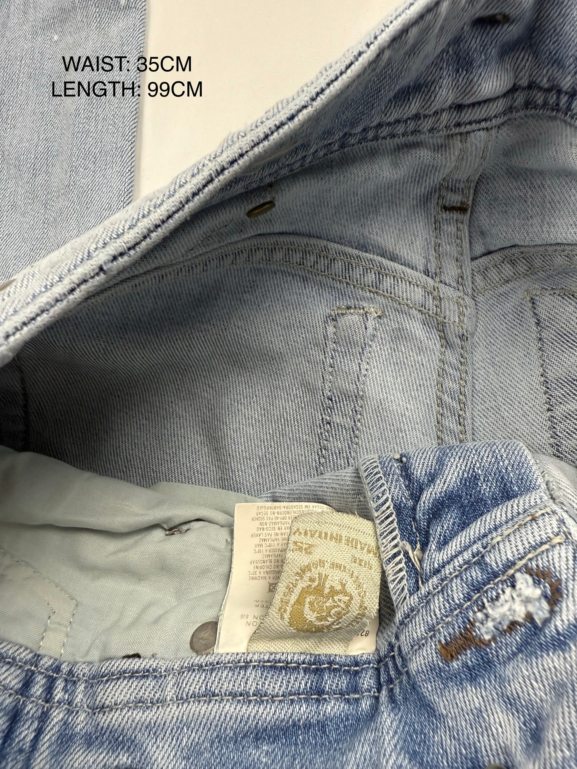 Blue denim low rise straight legs pants (XS)