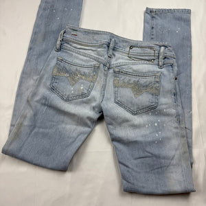 Blue denim low rise straight legs pants (XS)