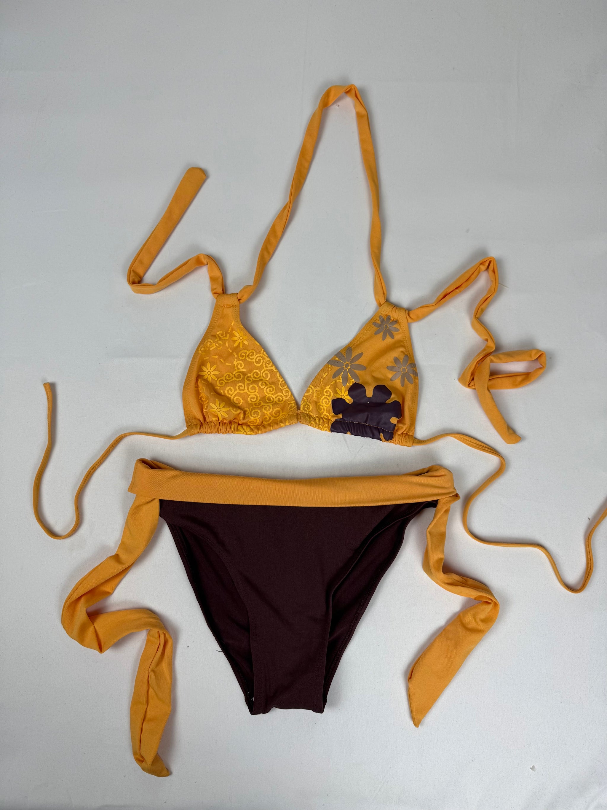 Orange graphic low rise bikini set (S/M)
