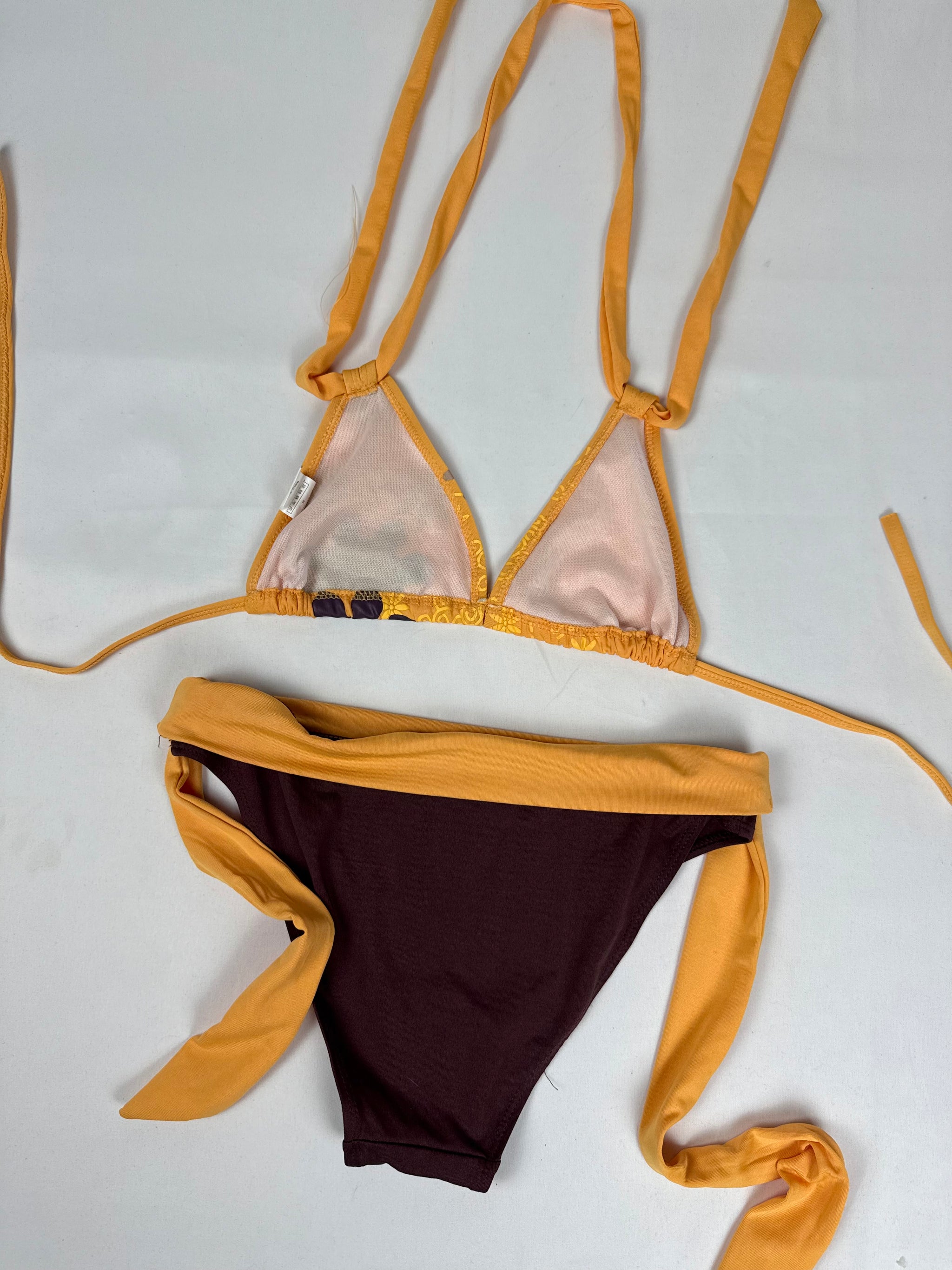 Orange graphic low rise bikini set (S/M)