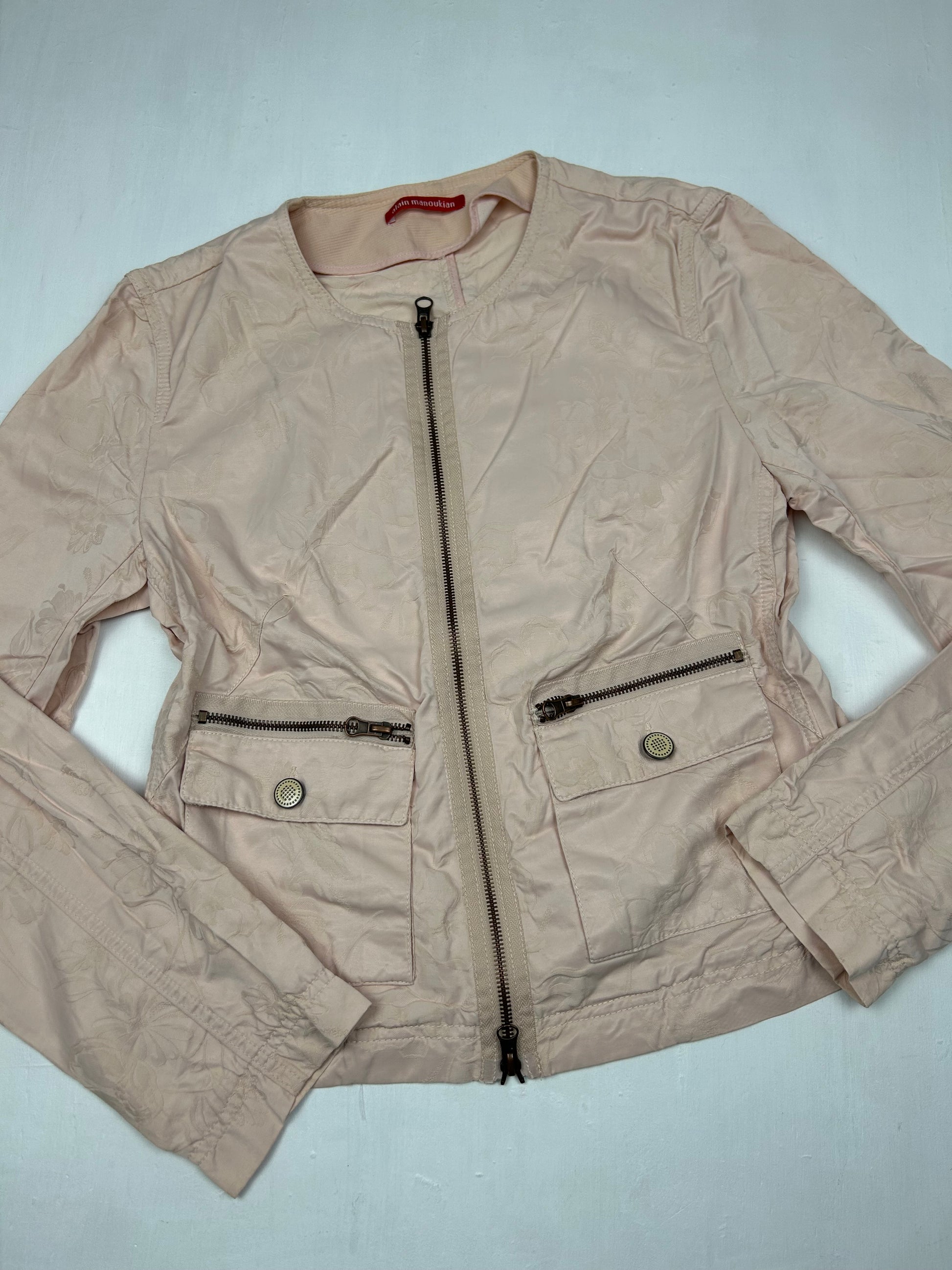 Baby pink cotton zip up biker jacket (M)