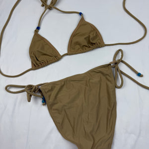 Beige suede low waisted bikini set (S)
