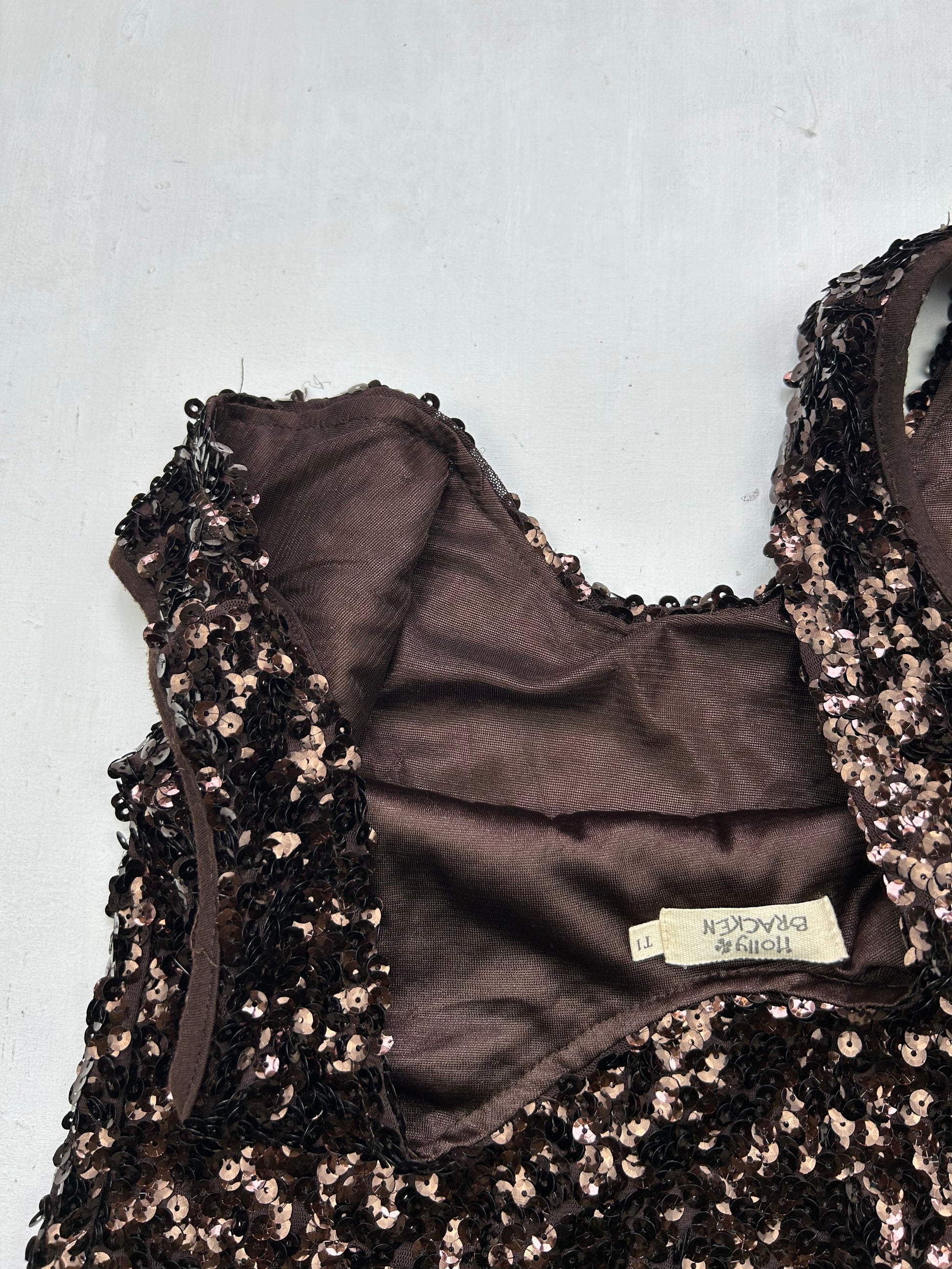 Brown sequin night out mini dress (S)