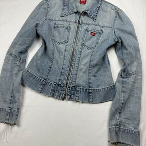 Blue denim tight fit zip up biker jacket (M)