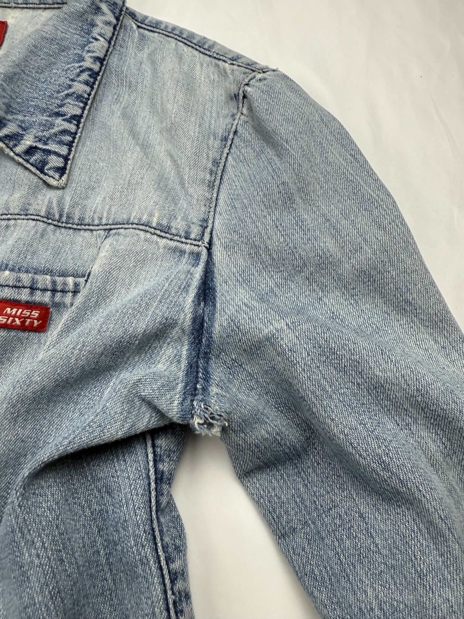 Blue denim tight fit zip up biker jacket (M)