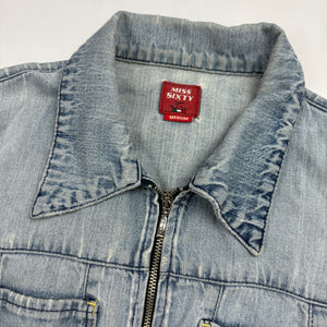 Blue denim tight fit zip up biker jacket (M)