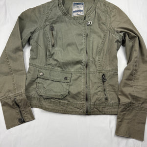 Khaki 100% cotton zip up biker jacket (S/M)