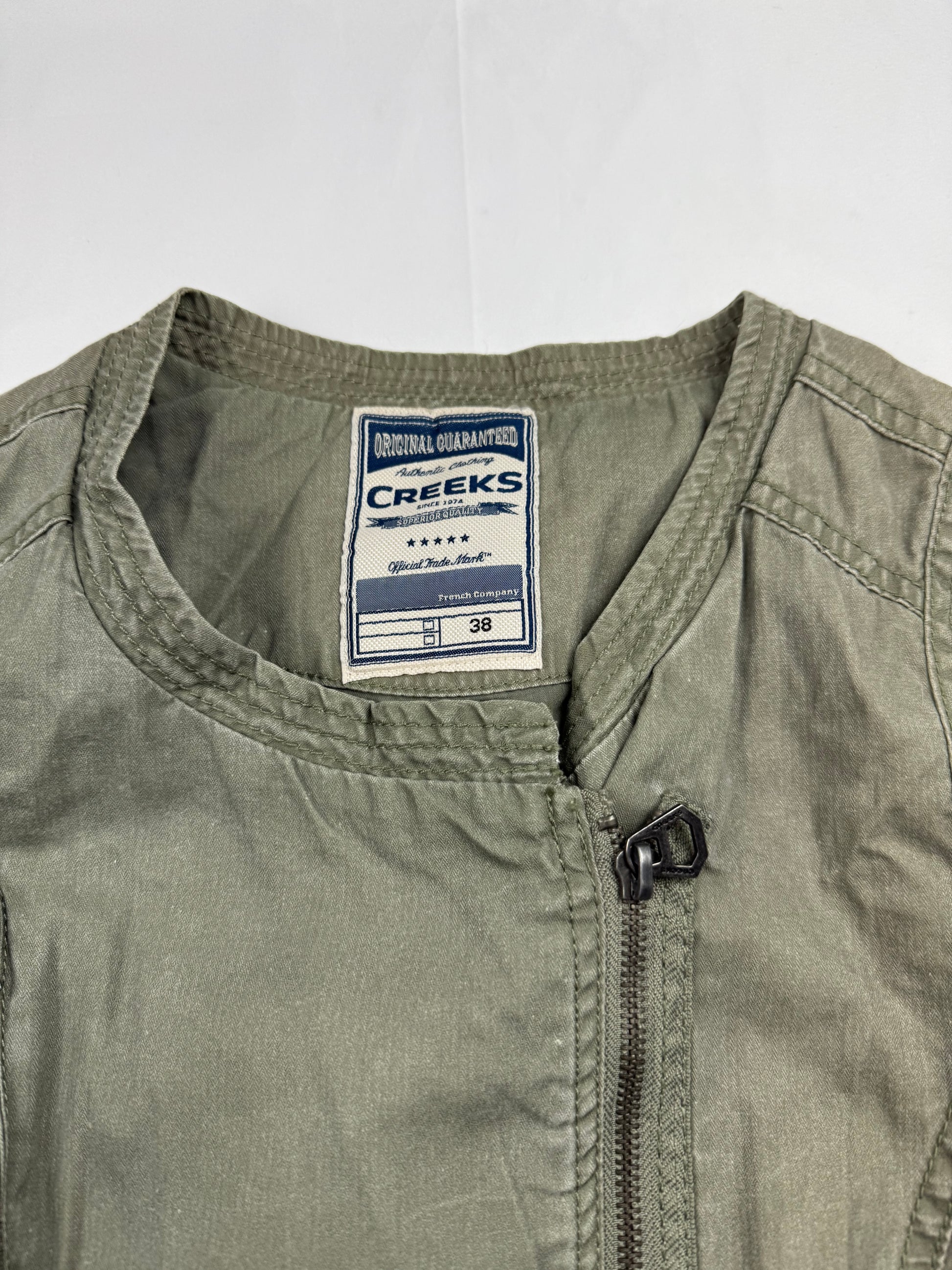Khaki 100% cotton zip up biker jacket (S/M)