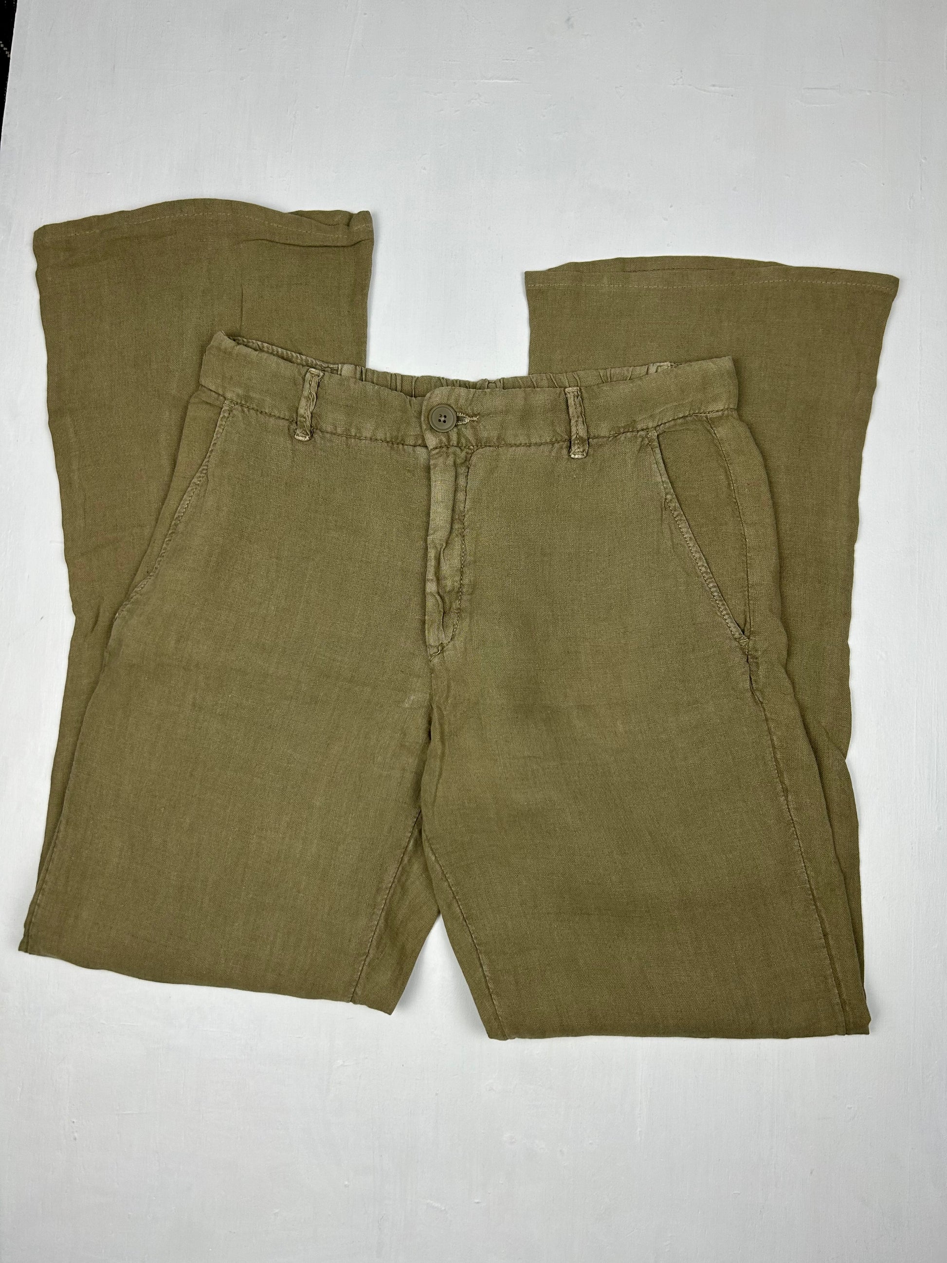 Khaki linen low rise flare/ bootcut baggy pants (S/M)