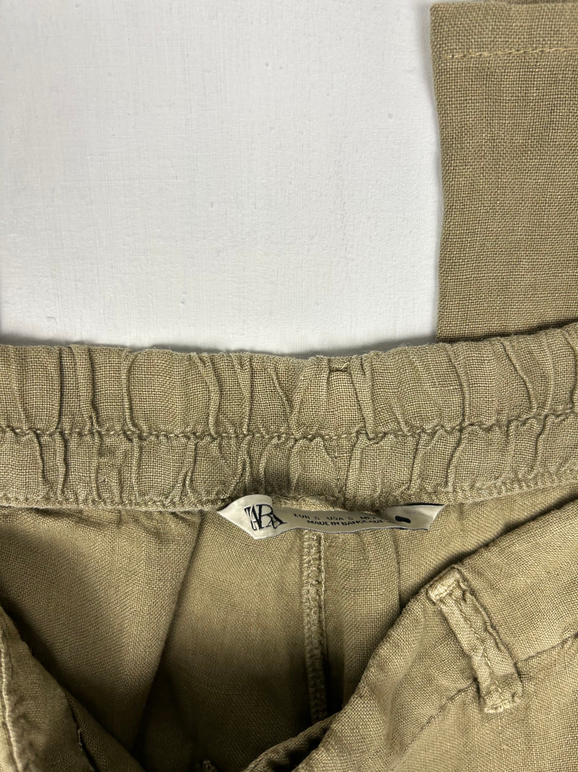 Khaki linen low rise flare/ bootcut baggy pants (S/M)