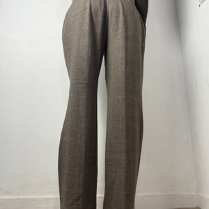 Beige check print low waist flare office pants (L)