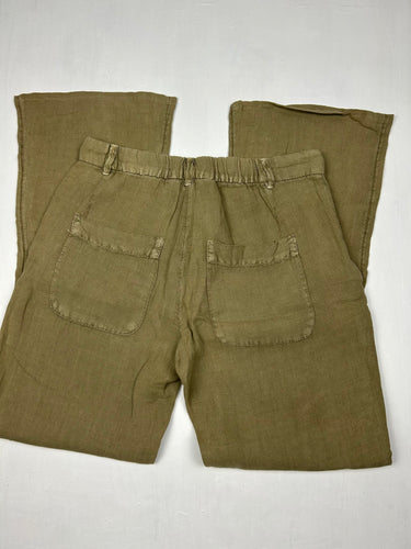 Khaki linen low rise flare/ bootcut baggy pants (S/M)