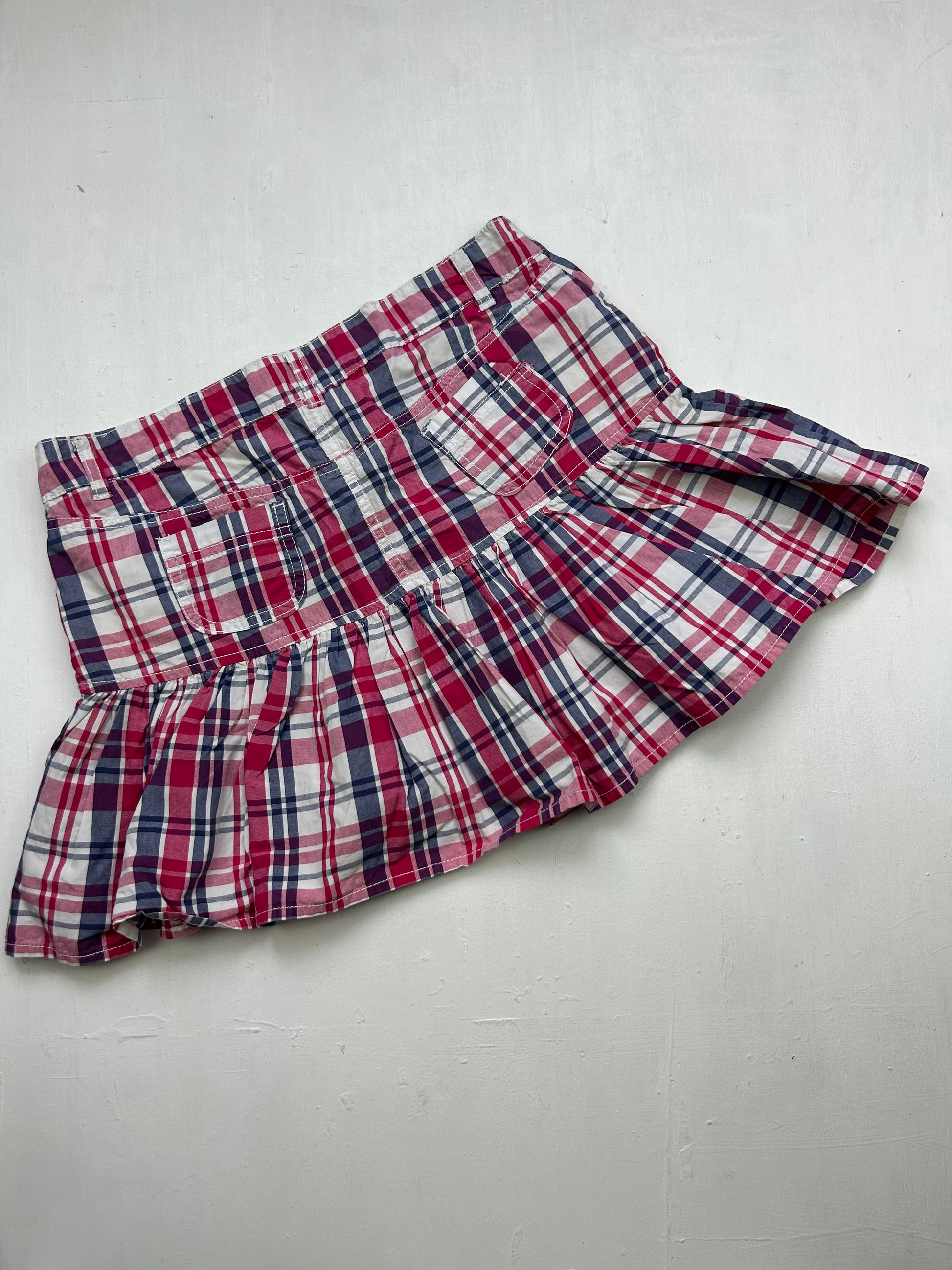 Check print low rise pleated mini skirt (S)