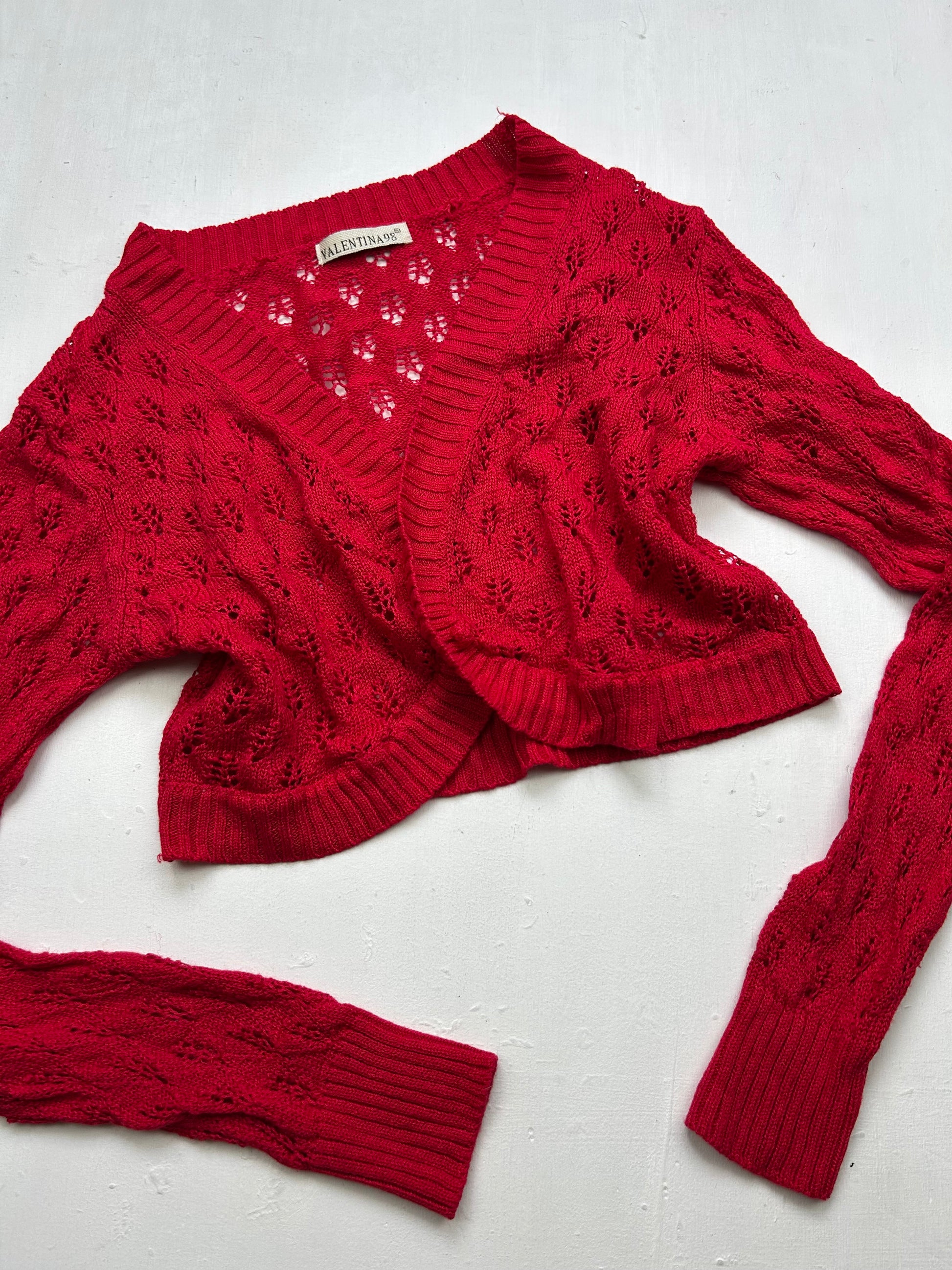 Red crochet long sleeves bolero top (S/M)