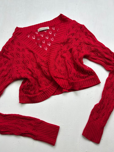 Red crochet long sleeves bolero top (S/M)