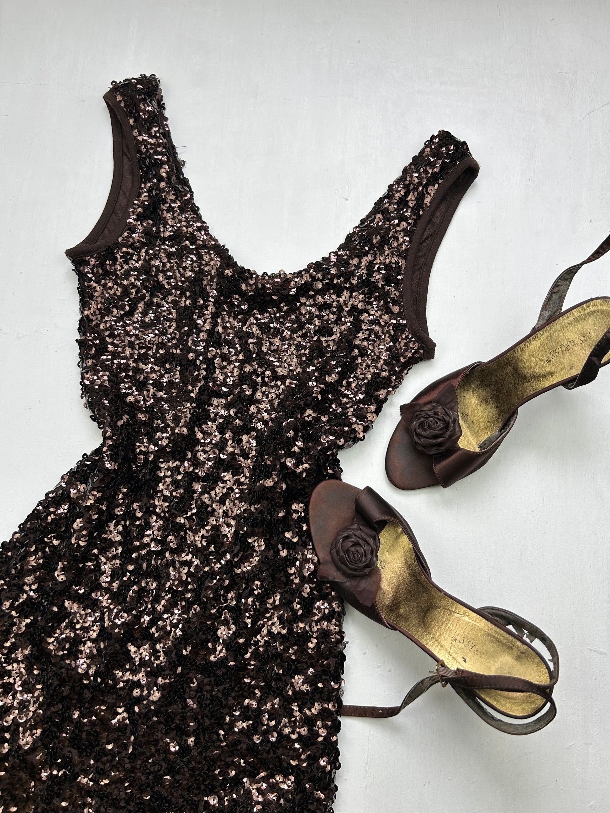 Brown sequin night out mini dress (S)