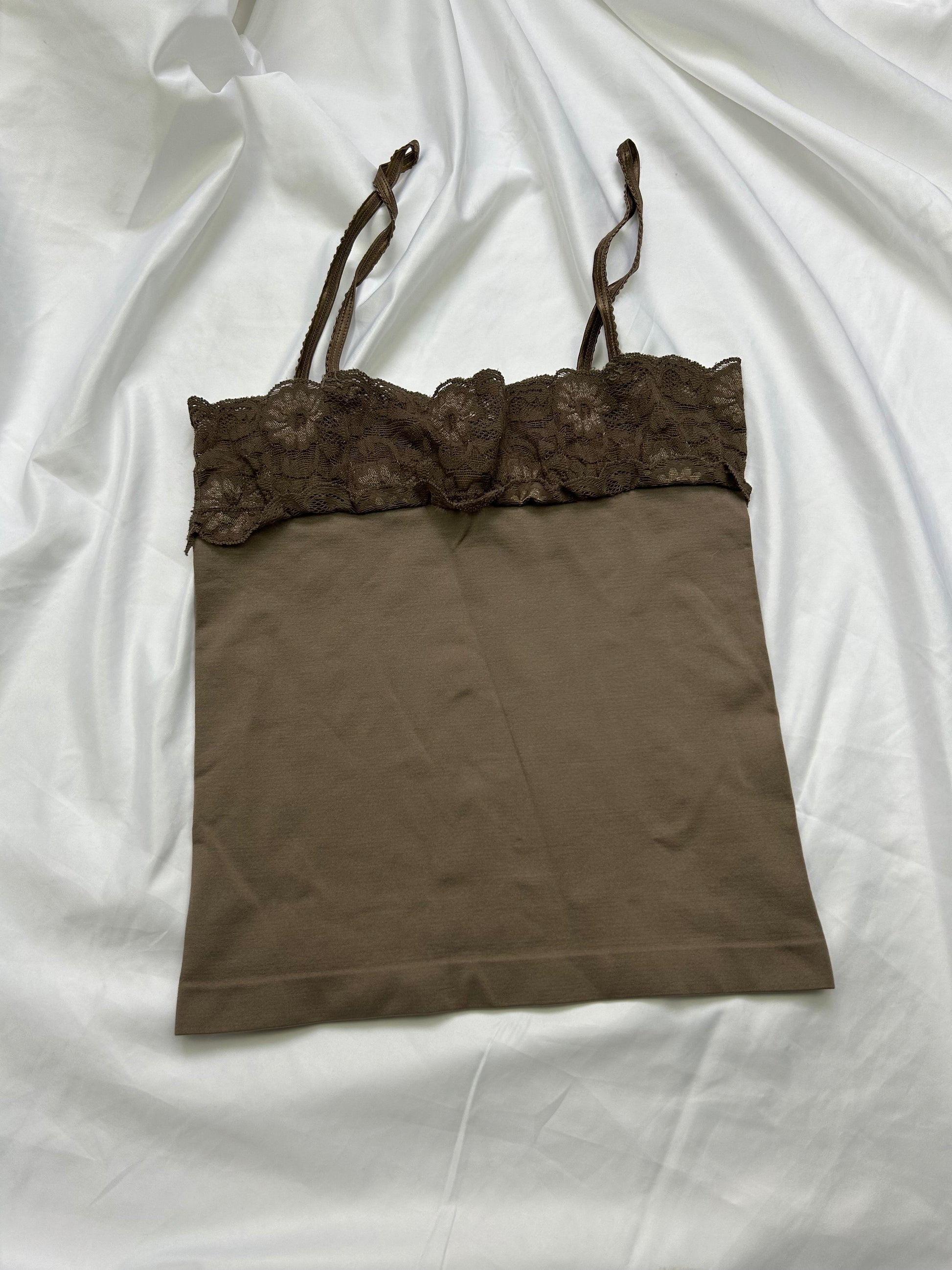 Khaki super stretchy lace top (S/M)