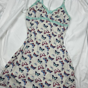 White butterfly print babydoll mini dress (M)
