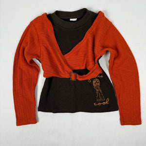 Brown & orange 2 in 1 bolero graphic jumper (XS)