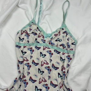 White butterfly print babydoll mini dress (M)