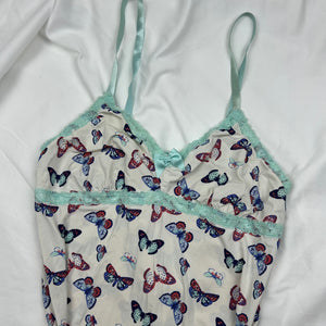 White butterfly print babydoll mini dress (M)