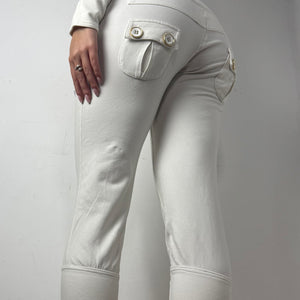 White cotton zip up tight fit hoodie + capri pants set (S)