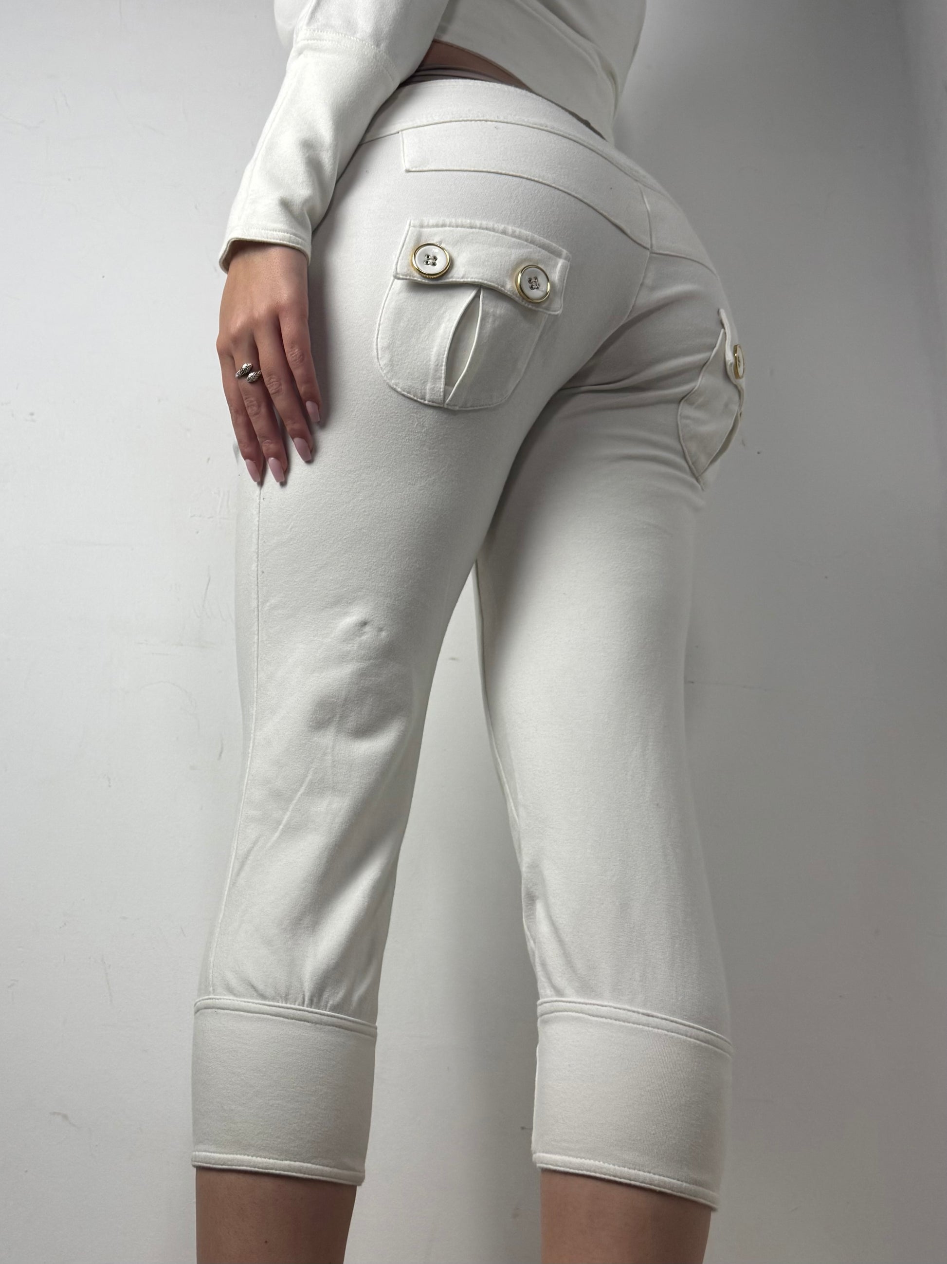 White cotton zip up tight fit hoodie + capri pants set (S)