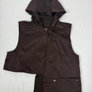Brown hooded asymmetric windbreaker jacket (ONE SIZE)