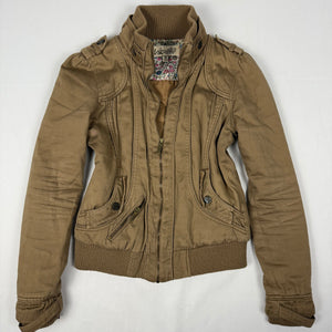 Beige cotton zip up biker jacket (M)