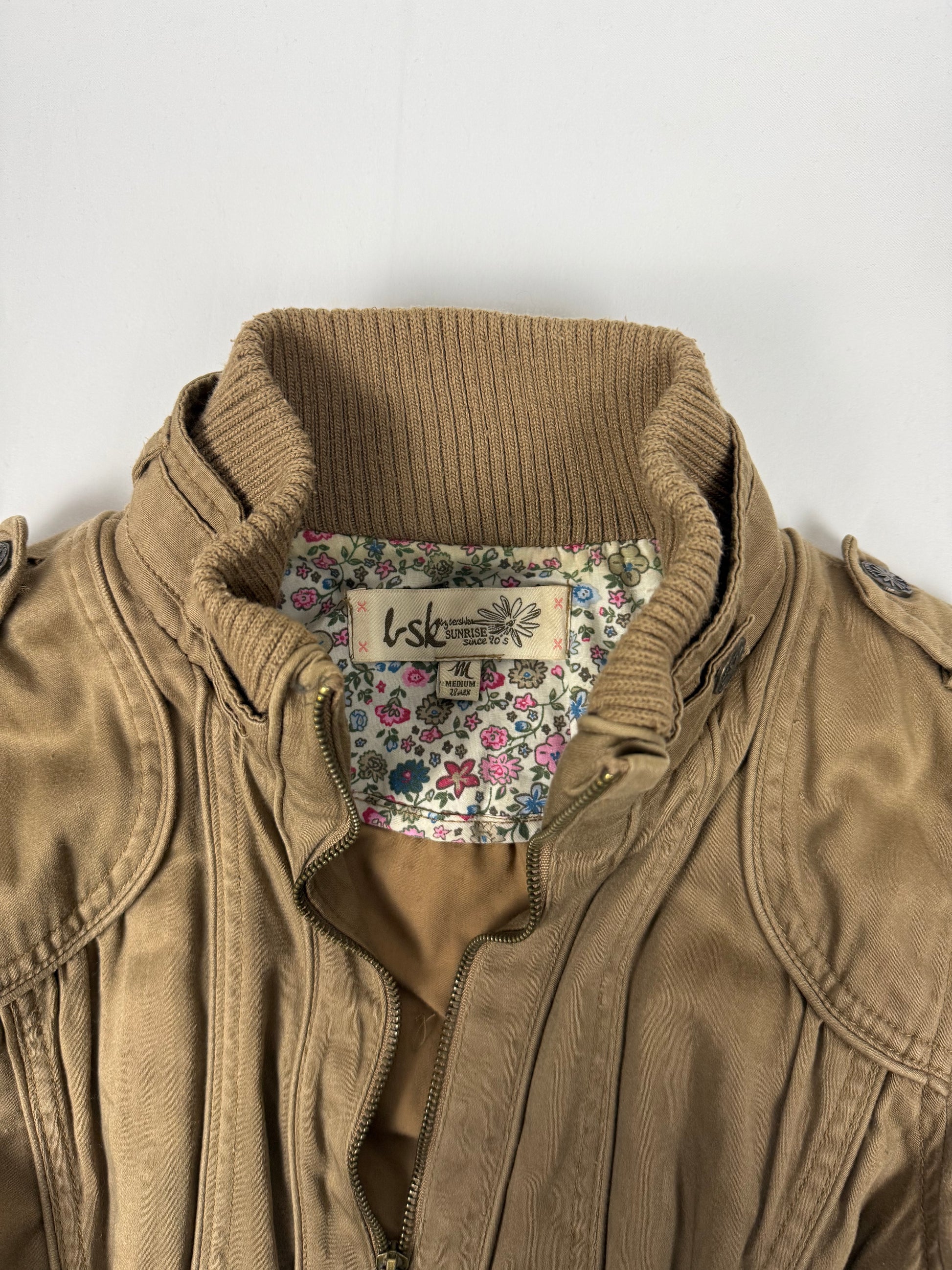Beige cotton zip up biker jacket (M)