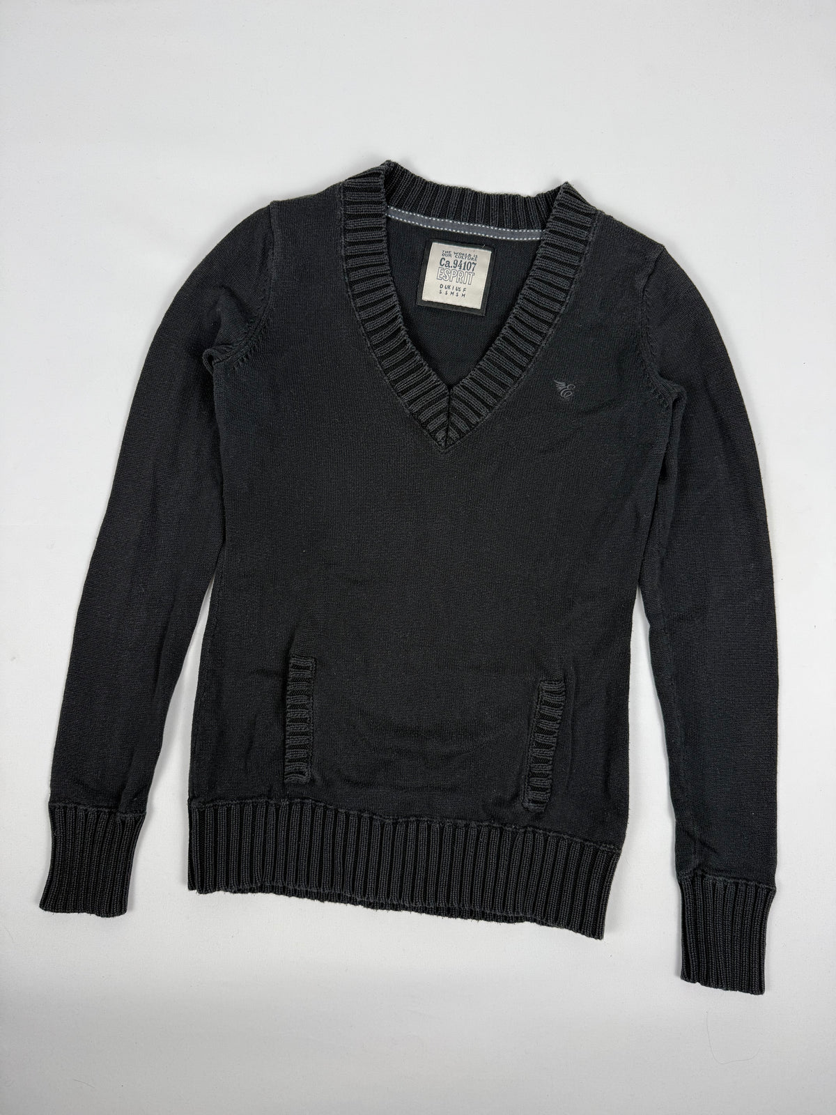 Black cotton V neck tight fit jumper (S)